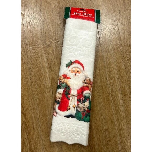 NEW 90s Vtg Santas Best Christmas Tree Skirt Felt Santa Animals Table Cover - Picture 1 of 7